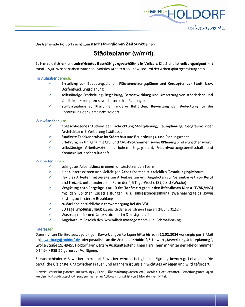 24 Stellenausschreibung St&auml;dteplaner